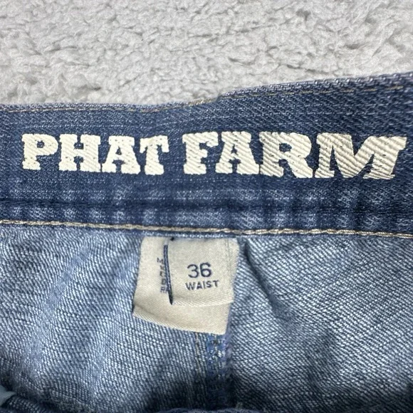 Vintage Phat Farm Jorts Jean Shorts Men's 36 Blue Baggy Wide Leg Big Pockets - Picture 5 of 12